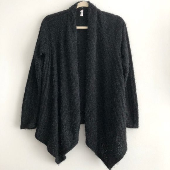 New Xhilaration Eyelash Knit Draped Open Front Cardigan Sweater Black Size XS - Picture 2 of 13